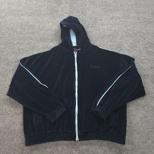 VINTAGE Fubu Jacket Mens XXL Blue Velour Spellout‎ Baggy Hip Hop Track 90s Y2K